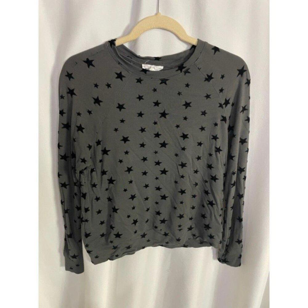 For the Republic Long Sleeve Soft Gray Top Black Stars Women's Size XS